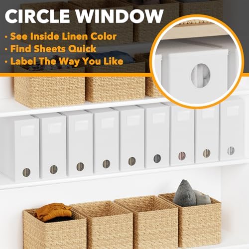 SpaceAid 9 Pack Bed Sheet Organizers and Storage, Foldable Sheet Organizer with Window for Linen Closet, Set Folder Keeper for Queen & King Size Bedding Storage (White) - Image 4