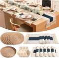 6 Sets Boho Placemat Table Runner Napkin Rings, Blue, 12x72 by Gandeer