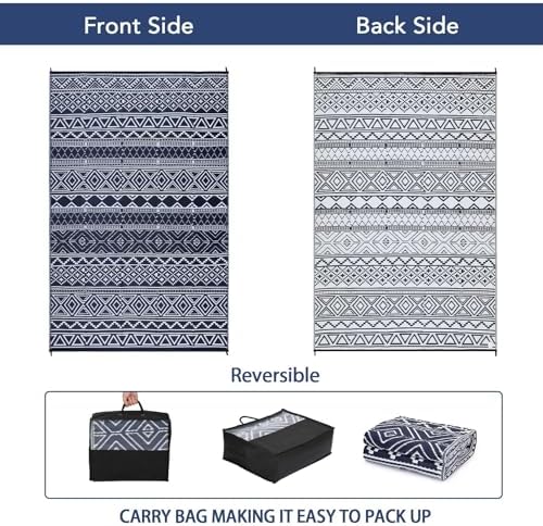 GlowSol Outdoor Rug 6x9 for Patio,Waterproof Outdoor Plastic Straw Rugs with Carry Bag,Reversible Camping Carpet RV Mat Outside for Patio, Camp, Picnic, Balcony, Deck, Backyard, Navy & White - Image 3