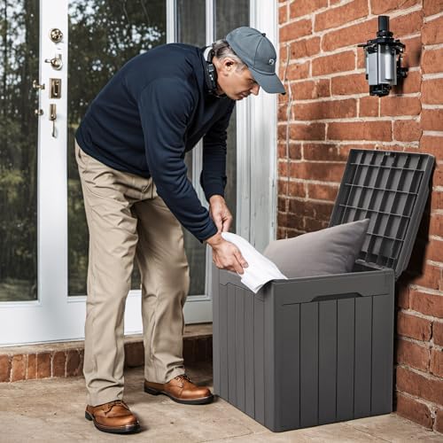 Devoko 31 Gallon Waterproof Outdoor Storage Box Resin Deck Box Lockable and UV Resistant for Patio Furniture,Garden Tools (Grey) - Image 2