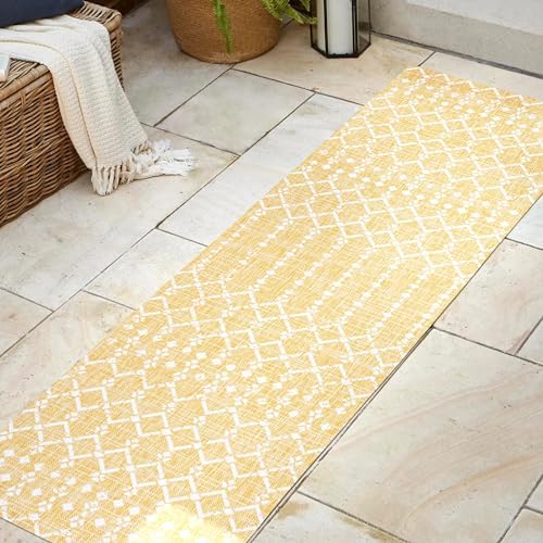 Eyely Moroccan Woven Runner Rug 2X10 Yellow/Cream, Indoor Outdoor Rug - Image 5