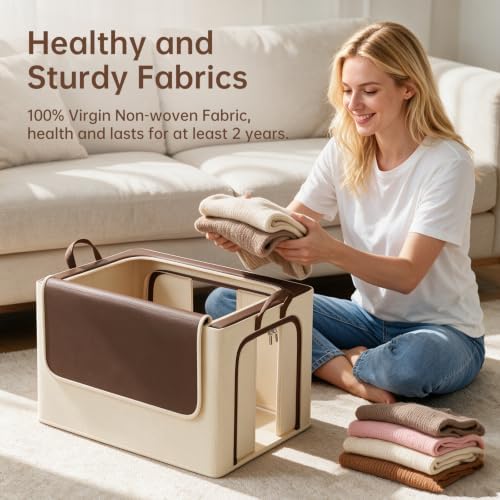 Clothes Storage Bins, 3 Openings, 66L, Brown - Image 7