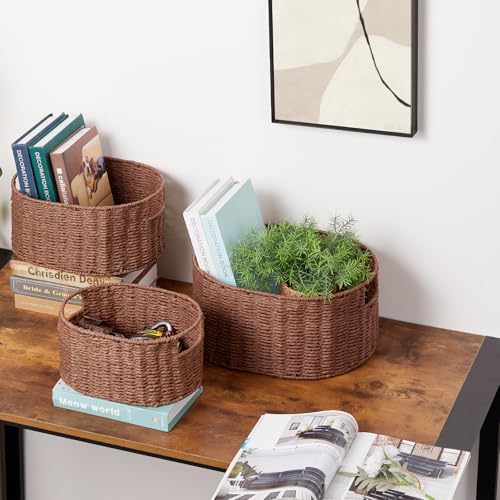 Vagusicc Wicker Storage Basket, Set of 3 Hand-woven Storage Baskets for Organizing, Round Large Wicker Baskets for Storage Decor, Pantry Storage Cubes Organization Baskets for Shelves, Brown - Image 5