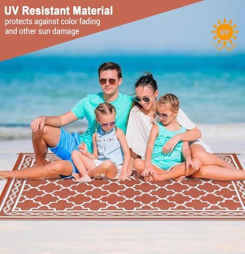 Outdoor Patio Rug 10x20 Outdoor Rug Trellis Plastic Straw Rugs for Patio Reversible Mat Waterproof Camping Rugs for RV Beach Deck Picnic Backyard Porch Easy Clean Floor Cover, Orange - Image 4