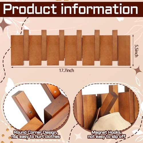 Youyole 2 Pcs 6 Hook Wooden Coat Hooks Mid Century Modern Wall Mounted Folding Coat Rack Hanger with Hooks Heavy Duty Flip Down Piano Hat Rack for Hanging Coats Hats Home - Image 3