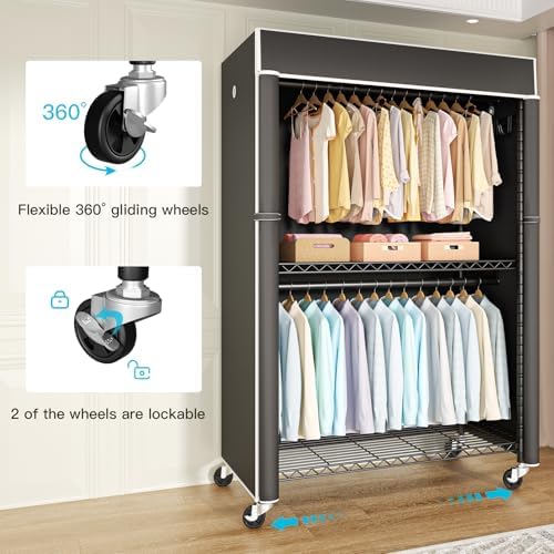 FUTASSI Black Clothing Rack with Black Cover, P1C Plus Rolling Closet - Image 2