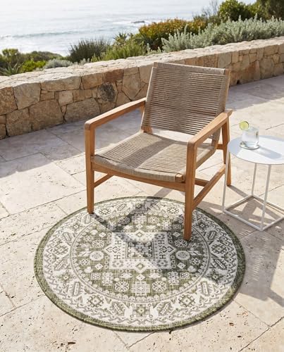 Rugs.com - Outdoor Aztec Rug – 3 Ft Round Green Washable Indoor/Outdoor Rug – Perfect for Patios, Decks, and Porches - Image 7