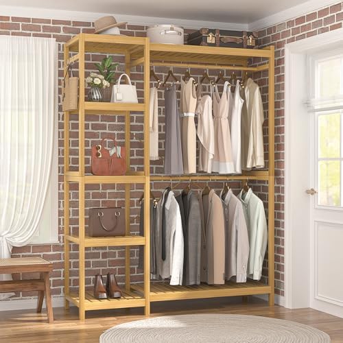 Homykic Bamboo Clothing Rack with 7 Adjustable Shelves, 2 Hang Rods - Image 6