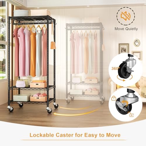 FUTASSI Rolling Clothes Rack, Clothing Racks for Hanging Clothes, Black - Image 3