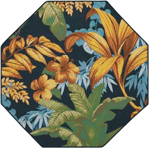 Unique Loom Outdoor Botanical Collection Area Rug - Calypso (4' 1" Octagon Multi/Light Blue) - Image 3