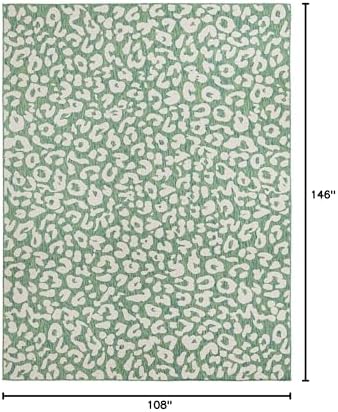 Unique Loom Outdoor Safari Collection Area Rug - Leopard (9' x 12' 2" Rectangle, Green Blue/ Ivory) - Image 2