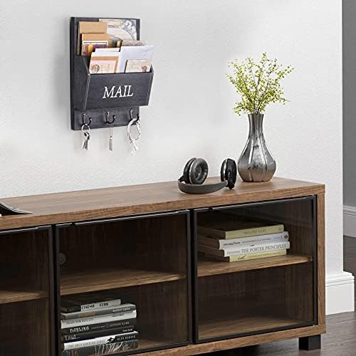 DLQuarts Solid Wood Mail Organizer with Key Holder for Wall, Mail Sorter Wall Mounted, Decorative Wooden Key and Mail Holder with 3 Hooks, Matte Black - Image 6