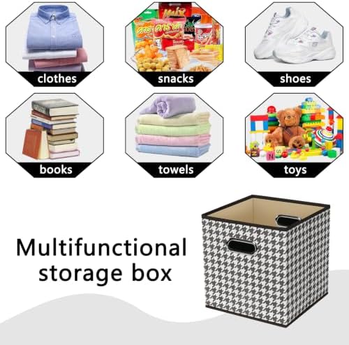Fabric Cubby Storage Bins,13x13x13 Inches,Cube Organizer Bin Foldable Storage Boxes with Dual Handles Fabric Organizer Box and collapsible Storage basket,Set of 3,Houndstooth - Image 3