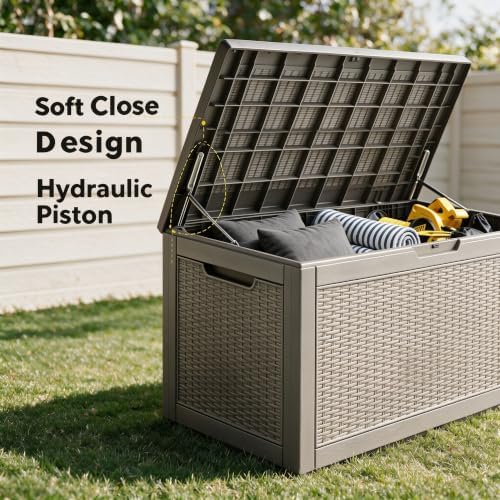 120 Gallon Deck Box,Lockable Outdoor Storage Box Gas Lift,Waterproof Grey - Image 3