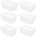 16inch Farmhouse Freezer Wire Baskets Organizer Storage Bins Large Organizer Baskets with Handles for Storage, Office, Kitchen, Pantry, Cabinet, Closets - Set of 6 (White 6) by lonpute