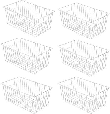 16inch Farmhouse Freezer Wire Baskets Organizer Storage Bins Large Organizer Baskets with Handles for Storage, Office, Kitchen, Pantry, Cabinet, Closets - Set of 6 (White 6) by lonpute