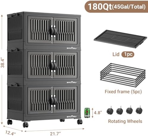 BROVIEW 180Qt Stackable Storage Bins with Lid for Home Dorm, 3Pack Black - Image 2