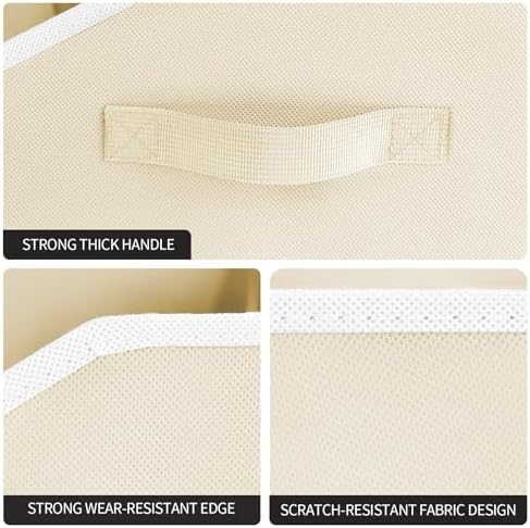 Homsorout Storage Bins for Shelves - Large Trapezoid Closet Shelf Organizer, Fabric Organization Bins with Handles, Storage Baskets for Clothes, Towel, Purse, 6 Pack, Beige - Image 5