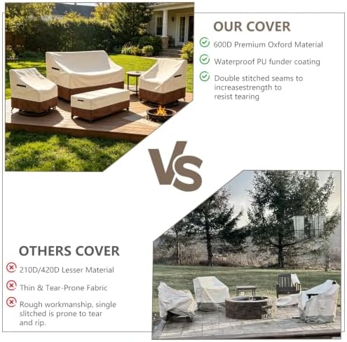 4-Piece Patio Furniture Cover Set, 600D Heavy Duty Outdoor Furniture Covers Waterproof — Fits 3-Seater Sofa, Swivel Rocker Chair & Coffee Table, All Weather Outdoor Protection, Large - Image 5