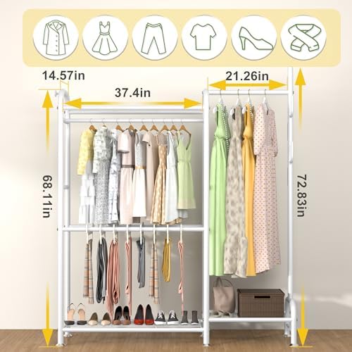 GAIOUS White Portable Closet Rack Wardrobe Clothes, Metal Garment Rack with Shelves for Hanging Clothes Rods，Freestanding Closet Wardrobe Organizer for Cloakroom, Bedroom - Image 2