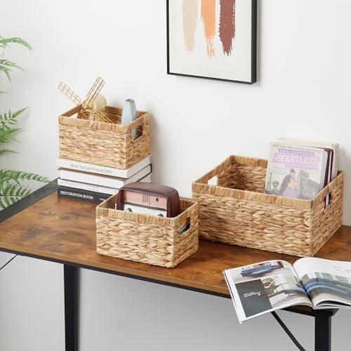 Vagusicc Wicker Basket, Set of 3 Hand-woven Storage Baskets for Organizing, Water Hyacinth Wicker Storage Basket Bins with Handles, Small Toilet Paper Storage Baskets for Shelves Pantry Baskets - Image 3