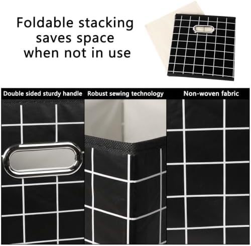 Fabric Cubby Storage Bins,13x13x13 Inches,Cube Organizer Bin Foldable Storage Boxes with Dual Handles Fabric Organizer Box and collapsible Storage basket,Set of 6,Black grid - Image 7