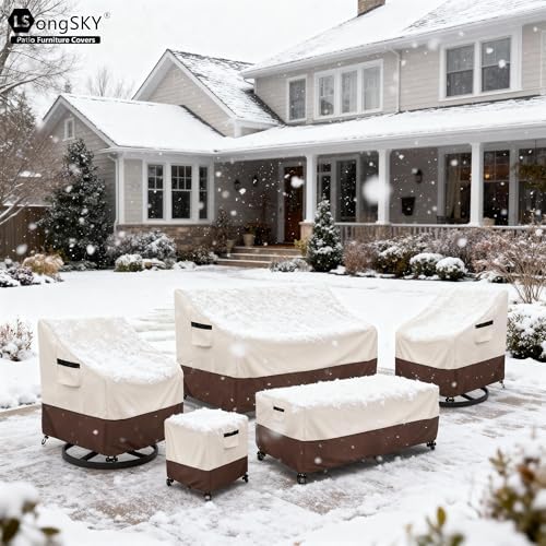 Outdoor Swivel Chair Cover 2 Pack,100% Waterproof Heavy Duty Patio Chair Covers,(35 W x 37 D x 38.5 H inches) Swivel Patio Chair for Outdoor Furniture Covers Waterproof,Beige&Brown - Image 7
