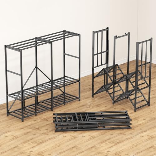 Umeiga Heavy Duty Portable Closet with Cover 1200Ibs Foldable Covered Clothes Rack for Hanging Armoire Wardrobe Closet System Freestanding Coat Storage Garment Racks (168cm/66in Gray) by Umeiga