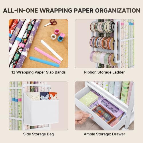 Aquzee Wrapping Paper Storage, Adjustable Gift Wrap Station with Drawer - Image 5