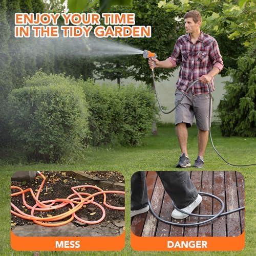 GAOMON Retractable Garden Hose Reel - 1/2 in x 72 ft, Wall Mounted, 9-Function Sprayer, Any Length Lock, 180° Swivel, Automatic Slow Rewind - Image 6