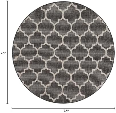 Unique Loom Outdoor Trellis Collection Area Rug (6' 1" Round Black/Ivory) - Image 2