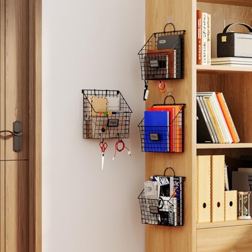 4 Packs Hanging Wall File Organizer with Hooks, Magazine Rack ,Mail Basket - Image 2