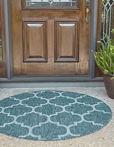 Unique Loom Outdoor Trellis Collection Area Rug (12' Round Teal/Gray) - Image 2