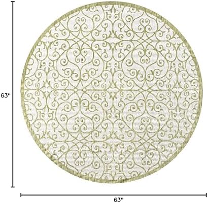 Eyely Filigree Weave Round Rug 5 Ft Green/Cream, Indoor Outdoor Rug - Image 2