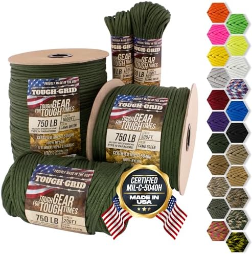 TOUGH-GRID 750 Paracord, 100% Nylon, Made in USA, Type IV Mil-Spec Cord by TOUGH-GRID