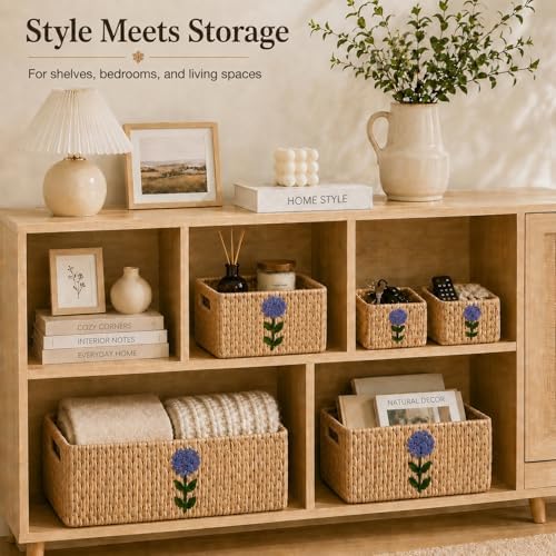 Water Hyacinth Woven Decorative Baskets - Pantry Organizers and Storage - Image 7
