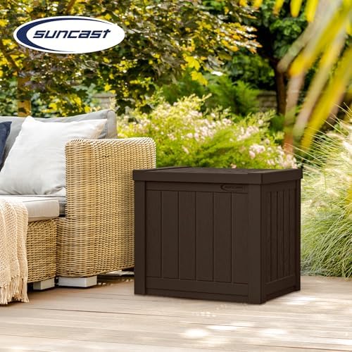 Suncast 22 Gal, Small Outdoor Storage Deck Box, Resin, Flat Lid, Java - Image 5
