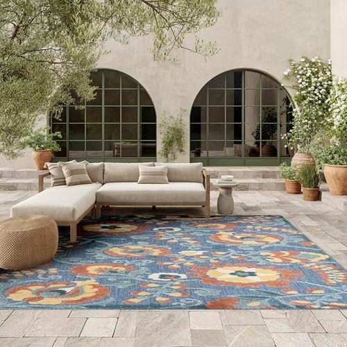 Nourison Home Aloha Blue Rose 7'10" x 10'6" Area Rug - Easy Clean, Non Shedding, Bed Room, Living Room, Dining Room, Kitchen (8' x 11') by NourisonHome