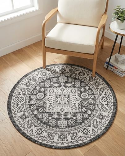 Rugs.com - Outdoor Aztec Rug – 3 Ft Round Charcoal Gray Indoor/Outdoor Rug – Durable for Patios, Decks, and Porches - Image 5