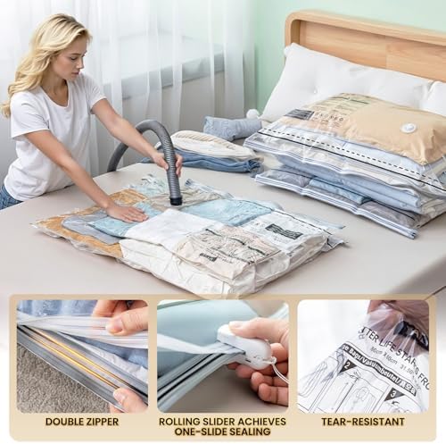 TAILI 12 Pack Vacuum Storage Bags, Jumbo LONG SIDE ZIP(39x28 inch), Clear - Image 6