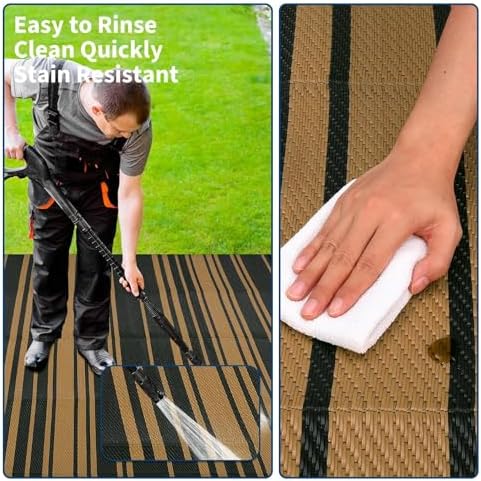 Garvee Geometric Lines 9x12 Rug Striped Black Brown Plastic Straw Rugs - Image 5