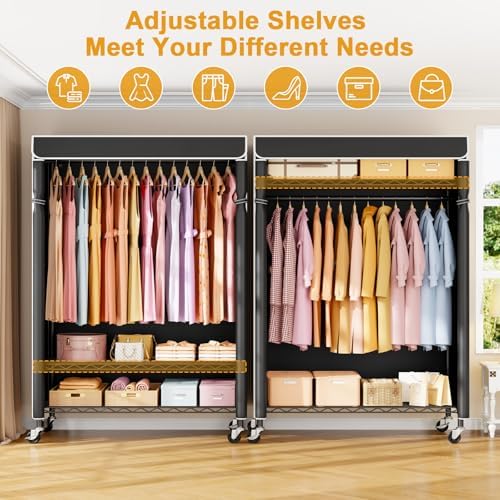 ULIFHOME P6C Plus Rolling Clothes Rack with Cover, Covered Clothing Rack - Image 3