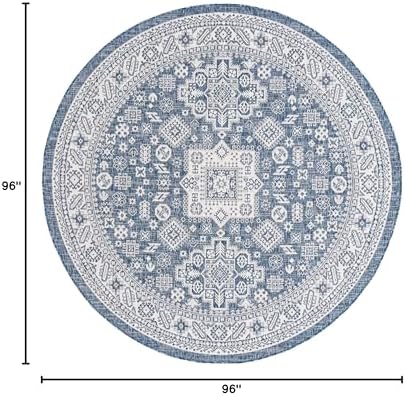 Rugs.com - Outdoor Aztec Rug – 8 Ft Round Blue Indoor/Outdoor Rug – Weather-Resistant Flatweave for Patios, Decks, and Porches - Image 2