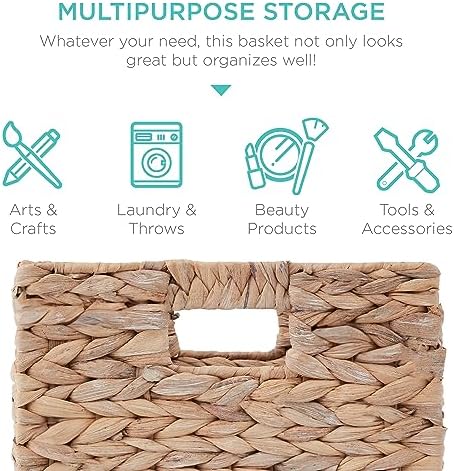 Best Choice Products 13x13in Pack of 5 Cube Storage Baskets, Water Hyacinth Multipurpose Collapsible Organizers, Handwoven Laundry Totes for Laundry, Living Room, Kids Room & Nursery - White - Image 5