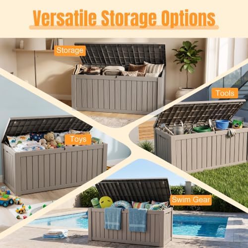 Outdoor Storage Box, 260 Gal Waterproof Resin Deck Box w/Support Rod - Image 4