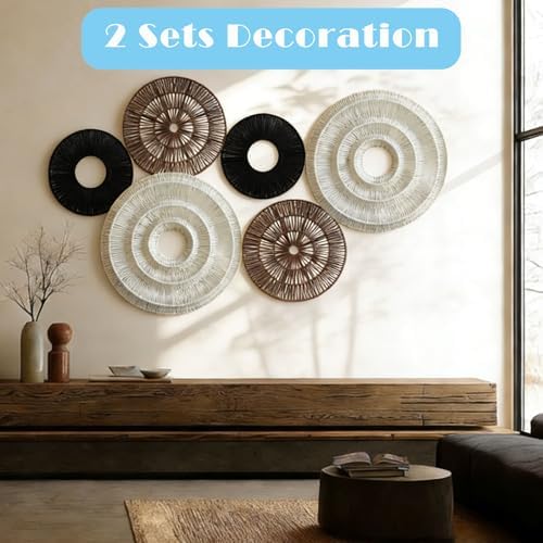 Bergamot Set of 3 Extra Large 3D Textured Neutral Abstract Wall Decor, Cotton Rope Round Woven Wall Baskets, Modern Minimalist Wall Art for Living Room, Bedroom,25 Inch,17.7 Inch, 13.7 Inch - Image 6