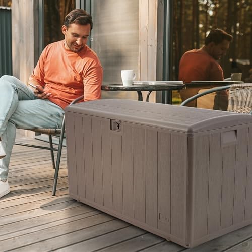 Plastic Development Group Outdoor Storage Deck Box, Standard Close, 105 Gallon, Driftwood - Image 5
