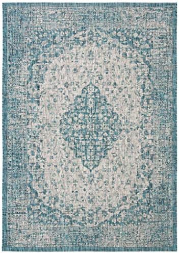 SAFAVIEH Courtyard Collection CY8720 Indoor/ Outdoor Non-Shedding Easy Patio Backyard Porch Deck Mudroom Area, 5'3" x 7'7", Teal / Cream - Image 2