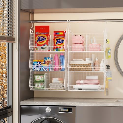 5 Tier Extra Large Closet Hanging Shelves with Divider,2 Pair Hook,16.5"L x 11.8"W x 51.4"H Closets Organizers and Storage,Clothes Organizer Clothing Sweaters Shoes Handbags Clutches Accessories-White - Image 5