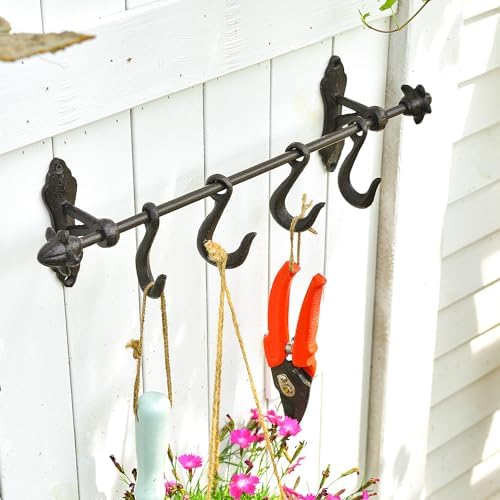 Sungmor Vintage Cast Iron Wall Hook Rack - Rustic Farmhouse Wall-Mounted Hanger for Coats, Keys, Mugs, Towels - Heavy Duty Decorative Organizer with 4 Removable Hooks - Image 4
